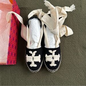 Tory Burch T Cotton Ankle Wrap Espadrilles